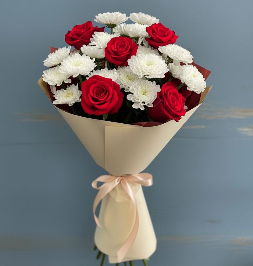 Букет цветов из: Розы и Хризантемы в Кантышево