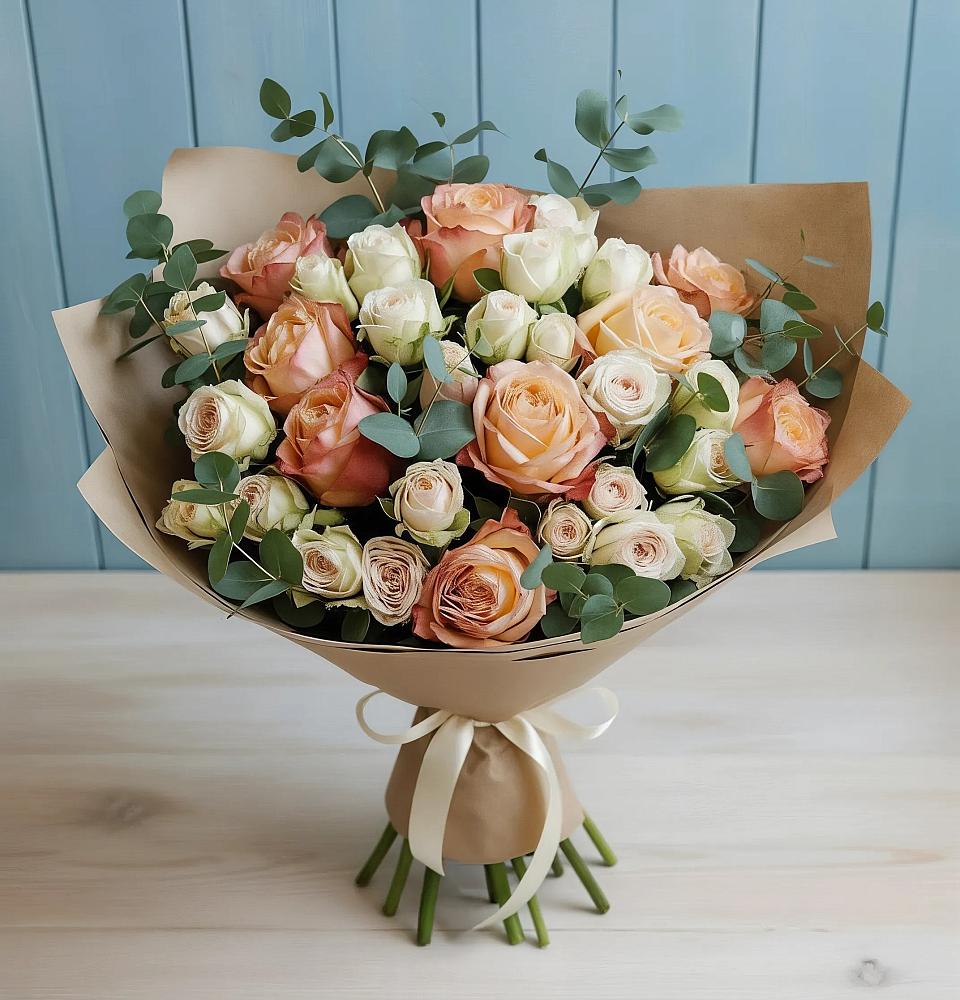 Букет цветов из: Альстромерии и Розы в Кантышево