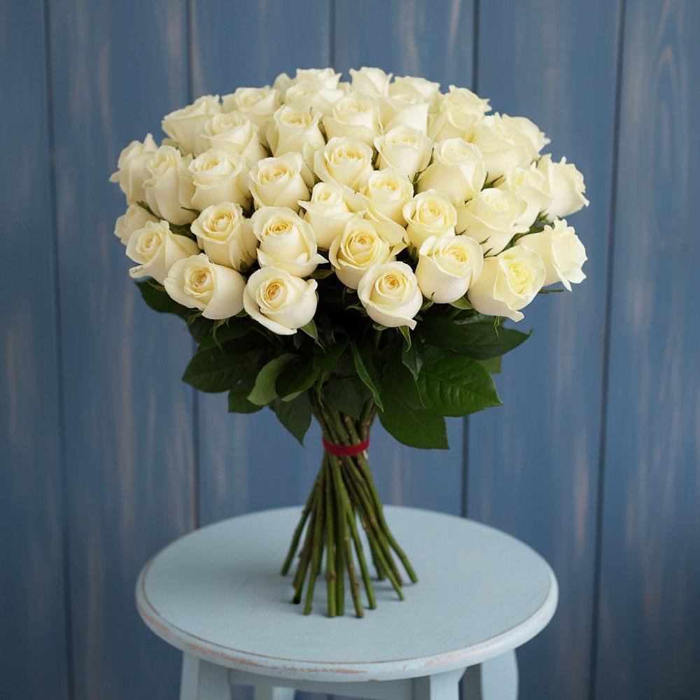 Букет 51 Белая роза Эдлесс Лав в Кантышево